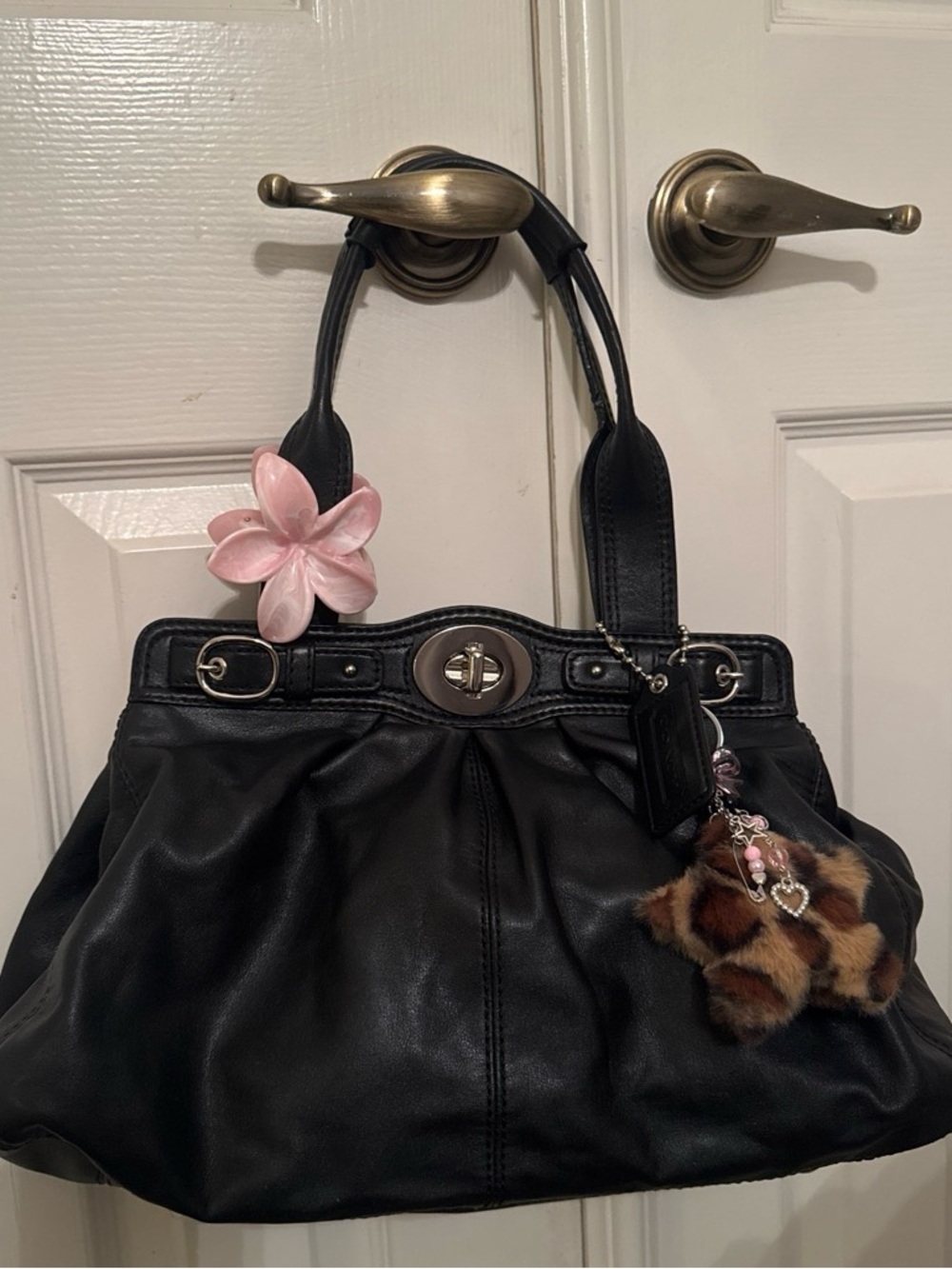 Coach Garnet Turn Lock Pleated Leather Shoulder Bag